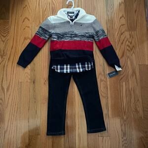 Nautica 3-Piece Set Boys Sz 7 Sweater Button-Up Shirt Jeans Preppy Casual School